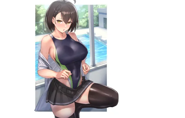 Girl, hot, sexy, anime, short hair, pretty, swimsuit, babe