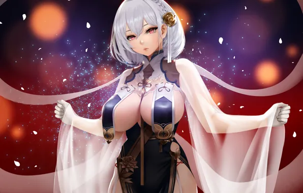 Girl, sexy, cleavage, dress, boobs, anime, beautiful, short hair