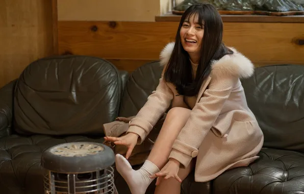 Beautiful, Asian, Model, Woman, Sofa, Cute, Jacket, Pretty
