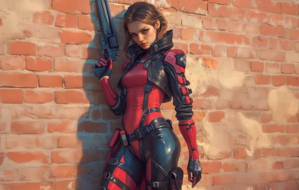 Картинка red, armor, warrior, cyber, valkyrie