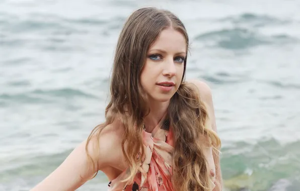 Girl, sexy, long hair, sea, breast, smile, water, beautiful