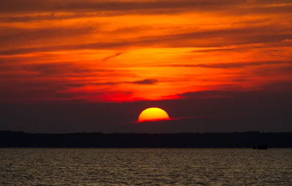 Twilight, sunset, water, clouds, lake, dusk