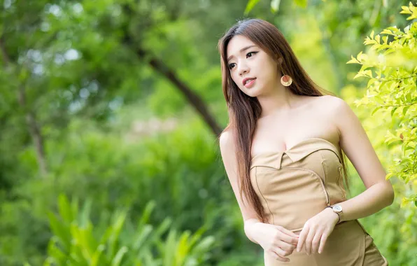 Девушка, парк, азиатка, милашка, боке