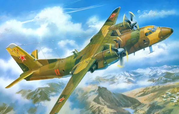 Картинка авиация, арт, самолёт, военно-транспортный, советский, Ан-26