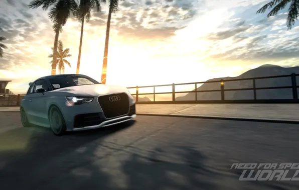 Дорога, горы, пальмы, гонка, Need for Speed world, Audi A1