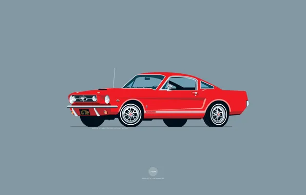 Mustang, Ford, Красный, Авто, Минимализм, Рисунок, Машина, Ford Mustang