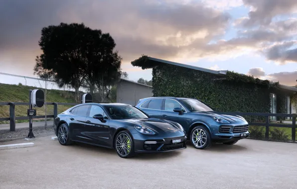 Авто, небо, Porsche, Panamera, Cayenne, Turbo S, E-Hybrid