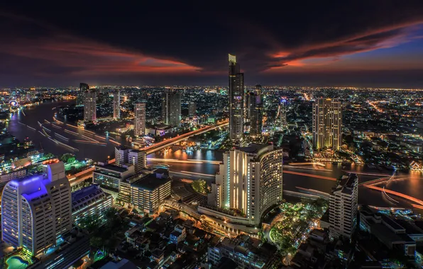 Картинка ночь, city, город, река, Таиланд, Бангкок, Bangkok