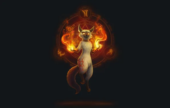Кошка, Кот, Fire, Арт, Art, Фантастика, Cat, Magic