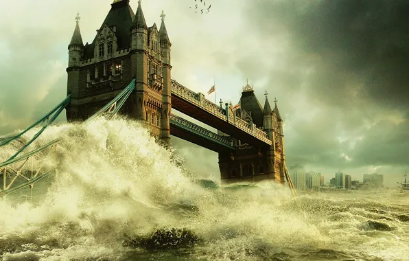 Картинка мост, Лондон, наводнение