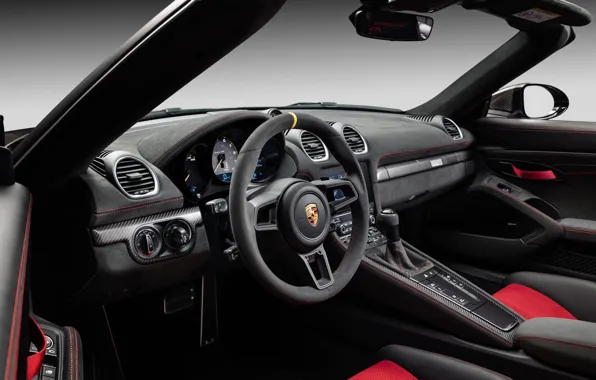 Картинка Porsche, steering wheel, car interior, 718, Porsche 718 Spyder RS