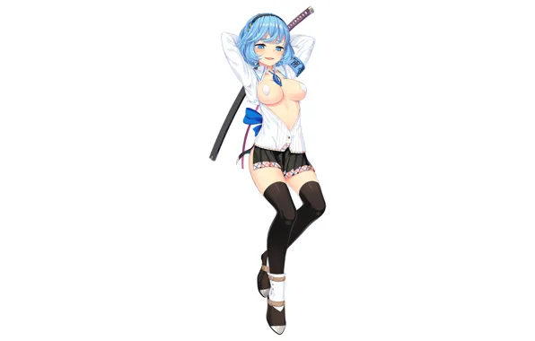 Girl, sword, sexy, cleavage, thighhighs, legs, boobs, anime