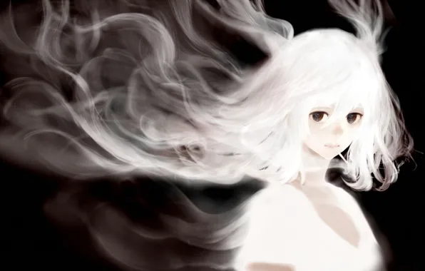 Картинка девушка, волосы, дым, аниме, арт, сигарета, bounin