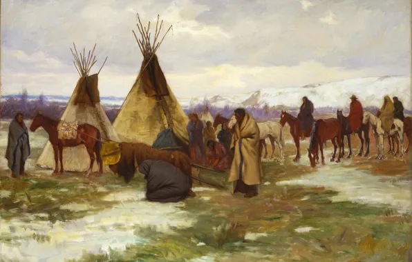 Картинка зимовка, Joseph Henry Sharp, of a Crow Chief, Burial Cortege