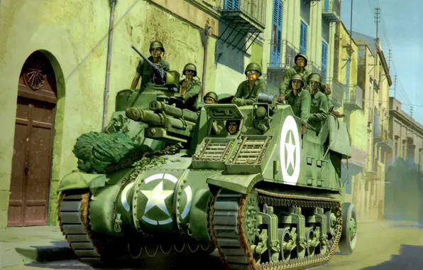 Картинка war, art, painting, tank, ww2, M7 Priest