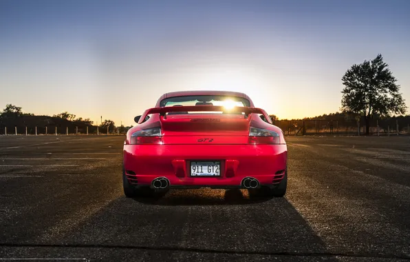 Картинка красный, 911, Porsche, сзади, red, порше, GT2, 996