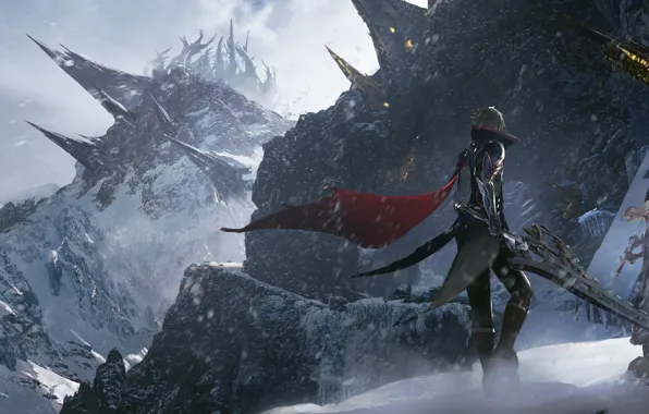 Снег, горы, фэнтези, Male Protagonist, CODE VEIN, Mia Karnstein