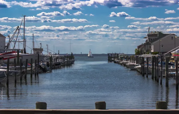 Море, парусник, набережная, sea, clouds, sailing, sailing boat