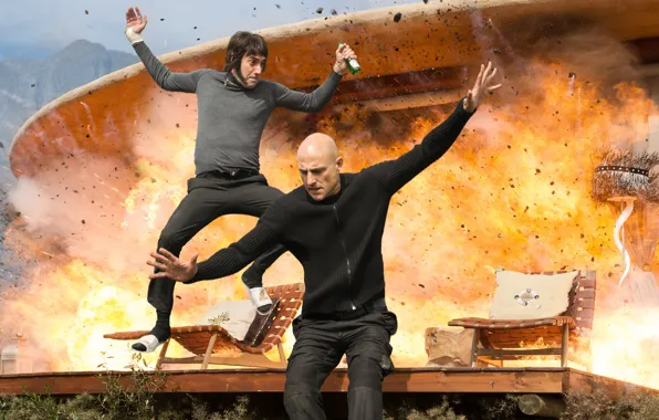Cinema, fire, flame, movie, film, spark, Mark Strong, Sacha Baron Cohen