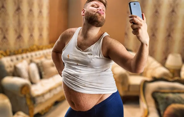 Hot, sexy, pose, selfie, fat man