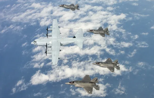 Картинка истребитель, бомбардировщик, самолёт, военно-транспортный, F-35B, Super Hercules, C-130J