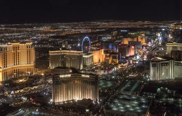 Город, дома, панорама, Las Vegas, огни ночного города