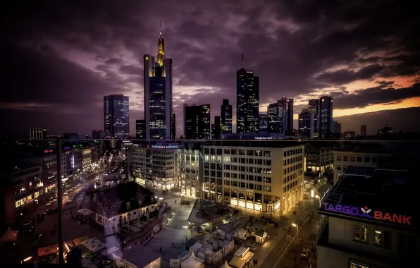 Ночь, город, здания, Germany