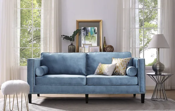 Картинка диван, интерьер, гостиная, Blue Velvet Sofa