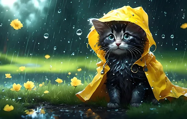 Кошка, взгляд, котенок, мордашка, ИИ-арт, нейросеть