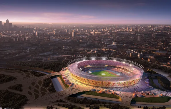 Город, огни, Лондон, United Kingdom, Лондон 2012, Олимпиада 2012, Олимпийский стадион, спортивная архитектура