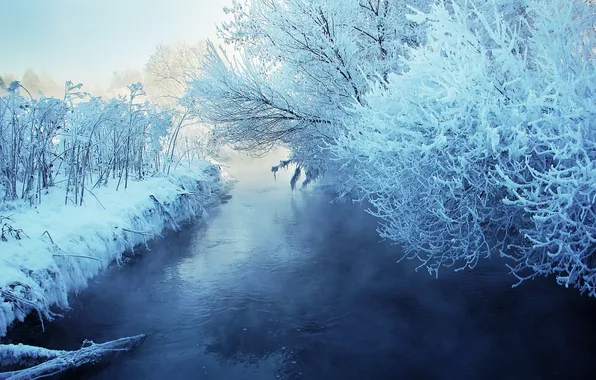 Картинка зима, снег, пейзаж, река