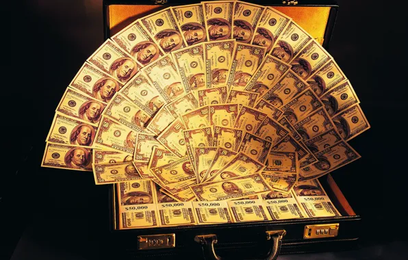Картинка деньги, веер, чемодан, доллары