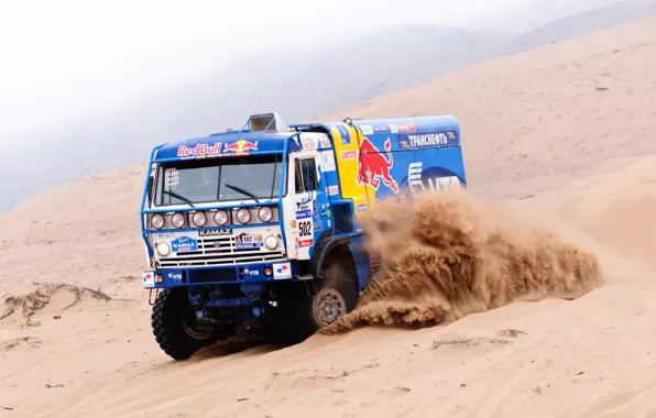 Песок, Туман, Пустыня, kamaz, Rally, Ралли-марафон, КАМАЗ, Dakar