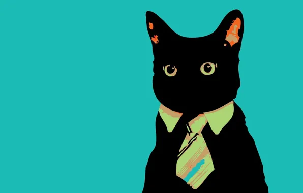 Картинка минимализм, Кот, галстук, смотрит