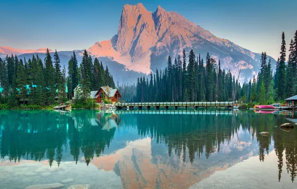 Картинка красота, Канада, простор, Canada, отражение в воде, Yoho National Park, Emerald Lake, Изумрудное озеро