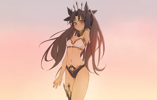 Girl, sexy, pantsu, cleavage, panties, thighhighs, long hair, brown hair