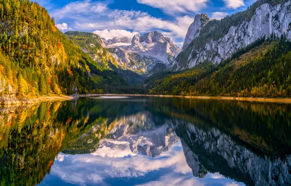 Картинка autumn, mountains, lake, rocks, reflection, Austria, Alps