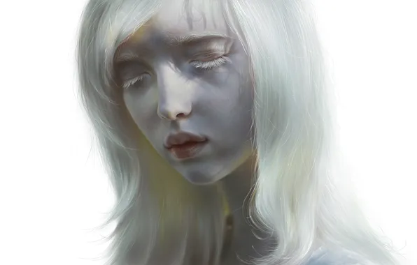 Картинка девушка, лицо, волосы, арт, губы, белая, альбинос