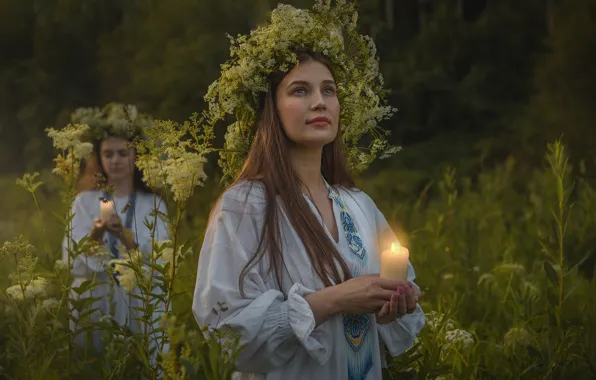 Девушка, цветы, свеча, венок, Иван Купала