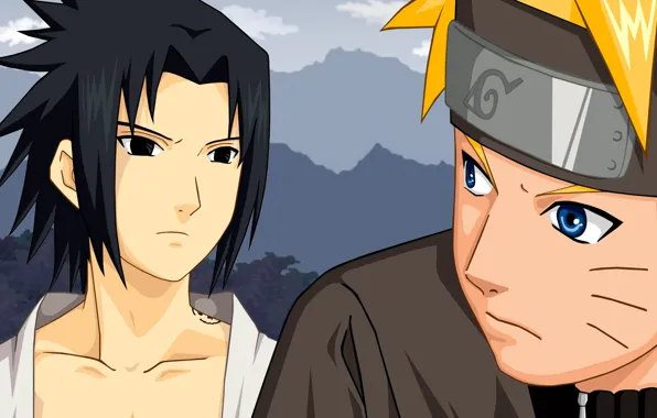 Аниме, арт, парни, Naruto, Саске Учиха, Наруто Узумаки, соперники