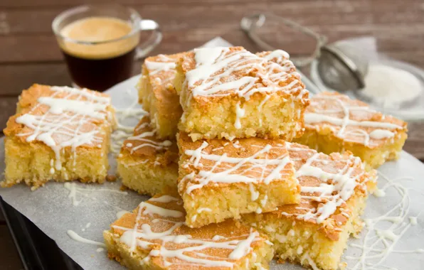 Картинка кофе, пирог, крем, wood, сладкое, бисквит