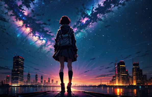 Girl, Девочка, Аниме, Stardust, Anime, Безмятежность, Serenity, digital art