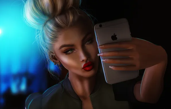 Картинка девушка, лицо, фон, волосы, помада, губы, селфи, мобилка