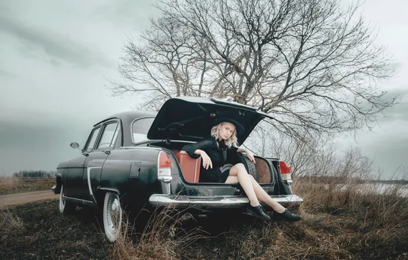 Авто, осень, взгляд, девушка, природа, поза, фото, модель