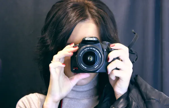 Картинка девушка, фотоаппарат, объектив