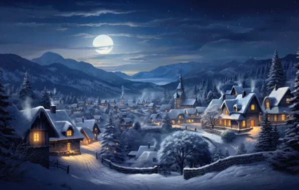 Новый Год, snow, зима, lights, Christmas, ночь, night, decoration