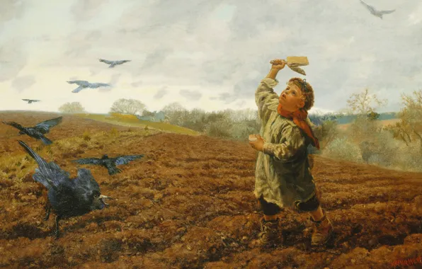 Картинка мальчик, 1884, Артур Хьюз, Гроза ворон