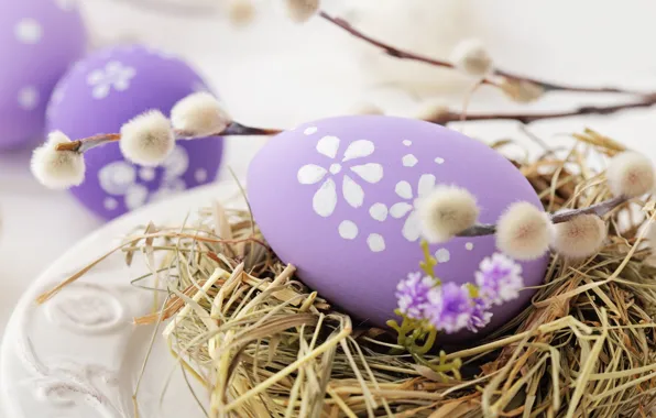 Картинка Пасха, верба, spring, Easter, eggs, decoration, Happy, яйца крашеные