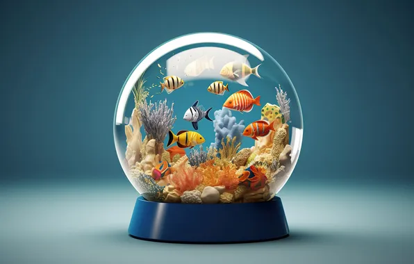 Рыбки, аквариум, colorful, кораллы, glass, fish, coral, aquarium