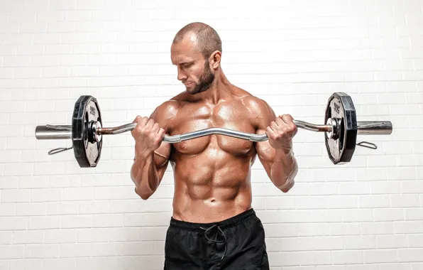 Поза, фигура, muscle, мышцы, штанга, пресс, бодибилдер, abs